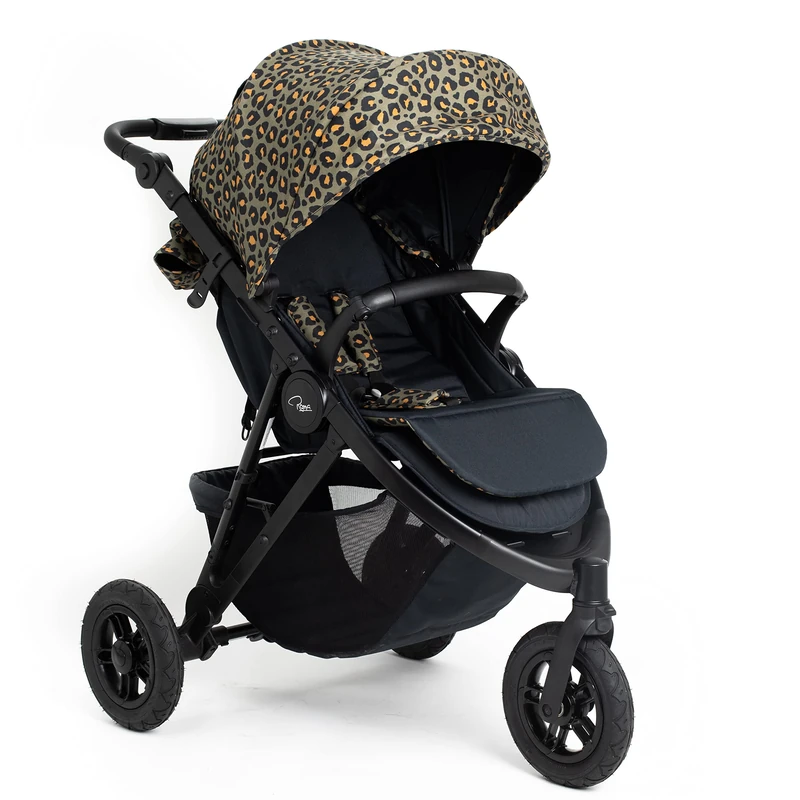 Roma Atlas 3 Wheel Pram - Khaki Leopard - Wheeled Baby Stroller with Magnetic Harness and Rain Cover - Lightweight, Stylish & Practical - Image 1