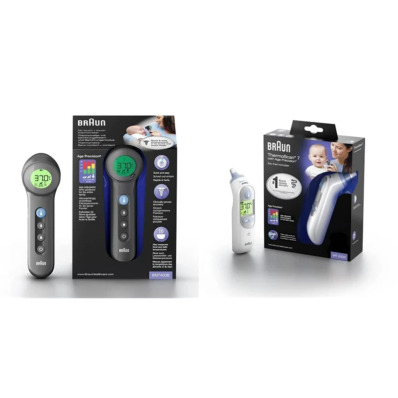 Braun No touch + touch forehead thermometer with Age Precision Technology & Healthcare ThermoScan 7 Ear thermometer with Age Precision (accurate, convenient, temperature screening)