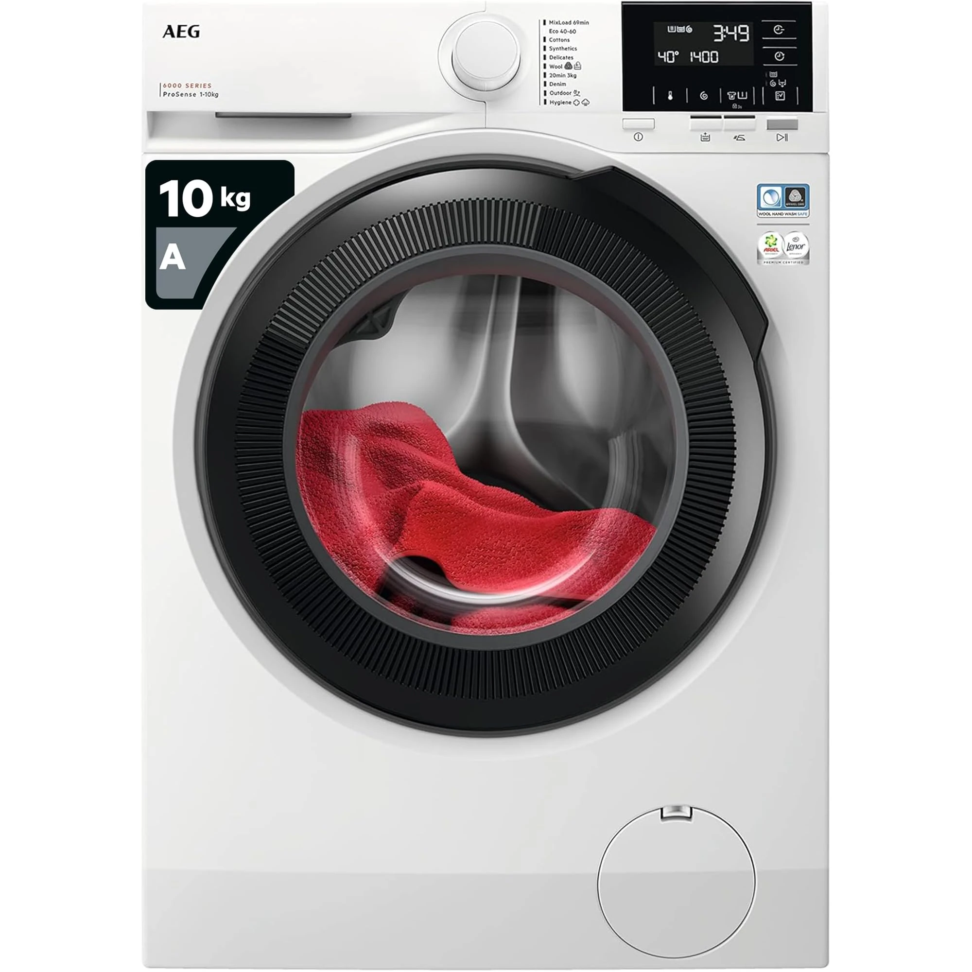 AEG 6000 Series Washing Machine 10kg LFR61144B, 1400rpm, Reduce Time, Water and Energy by 30% with ProSense Technology, Hygiene Program, Customised Laundry Cycles with MixLoad, Energy Class A