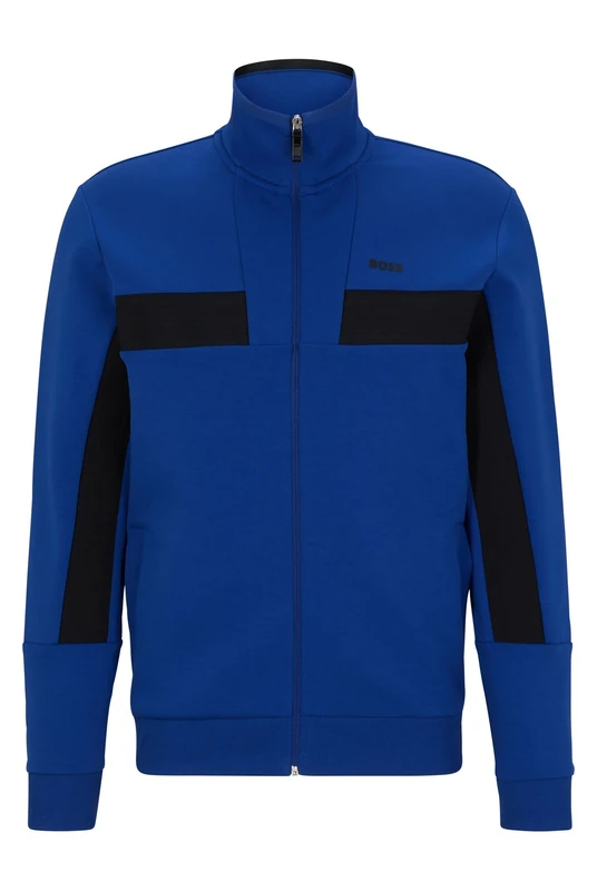 BOSS Mens Skaz 1 Cotton-blend zip-up sweatshirt with tape trims Blue