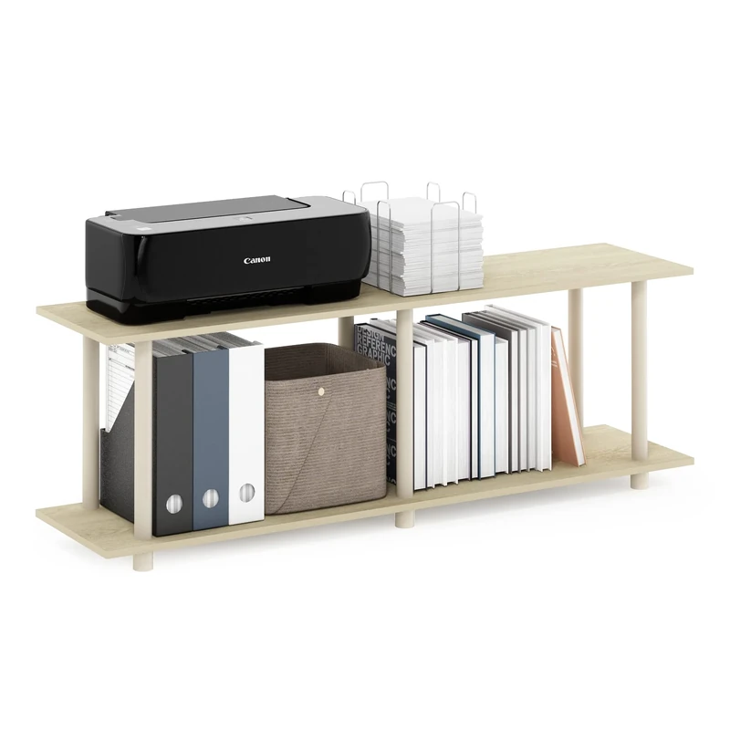 Furinno TURN-N-TUBE Display Shelf, 4-Tier Book Shelf, Storage Shelves, Toolless Open Shelves, Round Tubes, for Organization and Storage, Living Room, Home Office, Bauhaus Oak