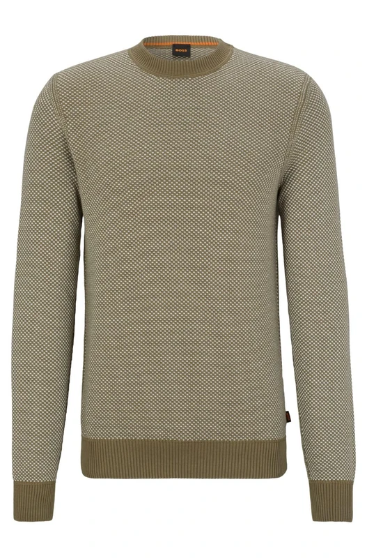 BOSS Mens Keyrete Organic-Cotton Sweater with Rich Structure Green