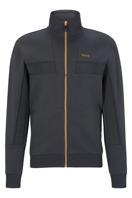 BOSS Mens Skaz 1 Cotton-blend zip-up sweatshirt with tape trims Grey - Image 1
