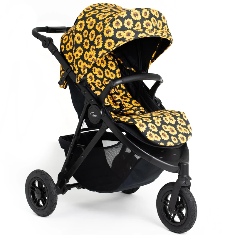Roma Atlas Baby Stroller, Sunflower, All Terrain Buggy Pram, 3 Wheeler Pushchair, Lightweight Foldable, Off-Road & City All Terrain Stroller Pushchair with Rain Cover Combo,Puncture-Proof Wheels