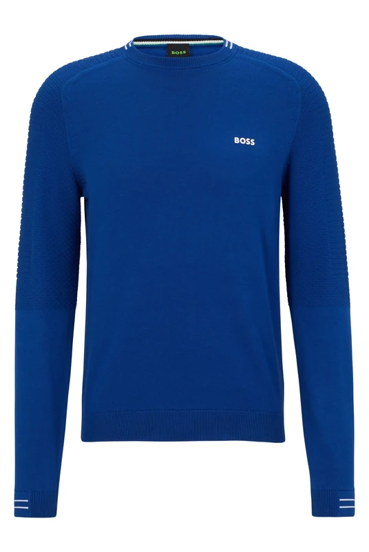BOSS Mens Rolet Organic-Cotton Sweater with Tipping and Logo Blue