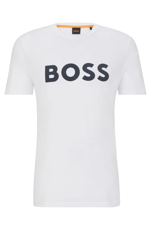 BOSS Mens Thinking 1 Cotton-Jersey T-Shirt with Rubber-Print Logo
