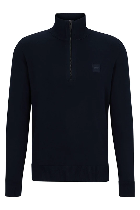 BOSS Mens Kanobix Zip-Neck Knitted Sweater in Cotton and Cashmere