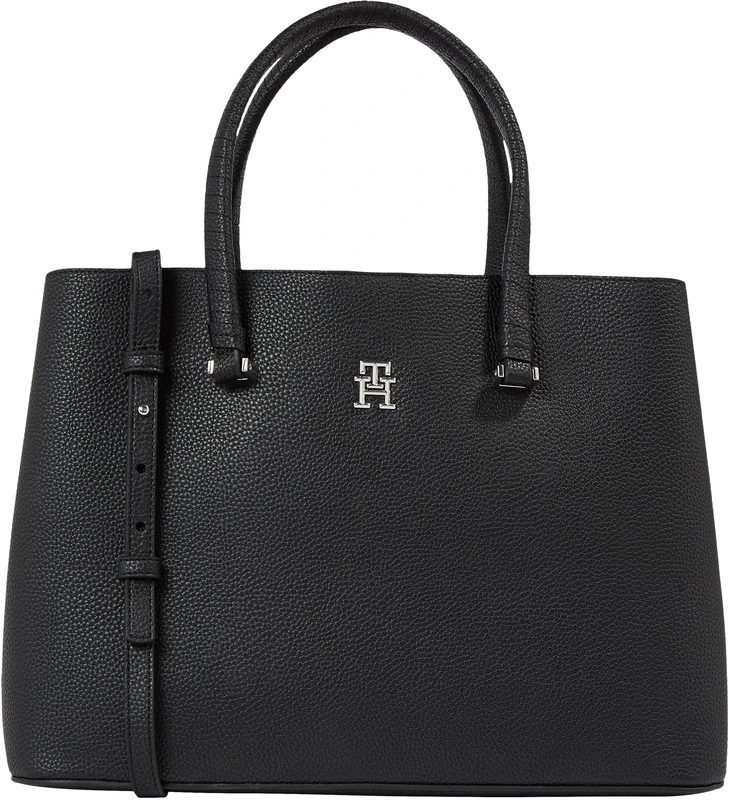 Tommy Hilfiger Women Bag Emblem Satchel with Interior Pockets, Multicolor (Black), One Size