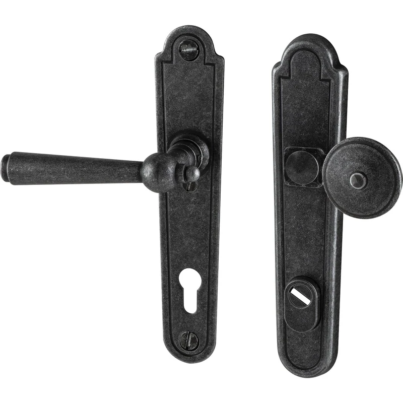 HALCÖ Kaltenbach Interchange Set Door Handle and Door Knob on Door Plate PZ 92 Antique Left with Core Pull Protection Galvanised Iron Black Passivated