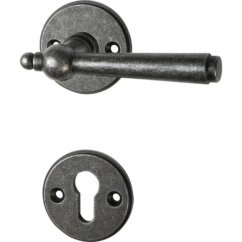 HALCÖ Graz Safety Handle Set - Door Handle with Rosette PZ - Door Fitting Antique Iron Galvanised Black Passivated