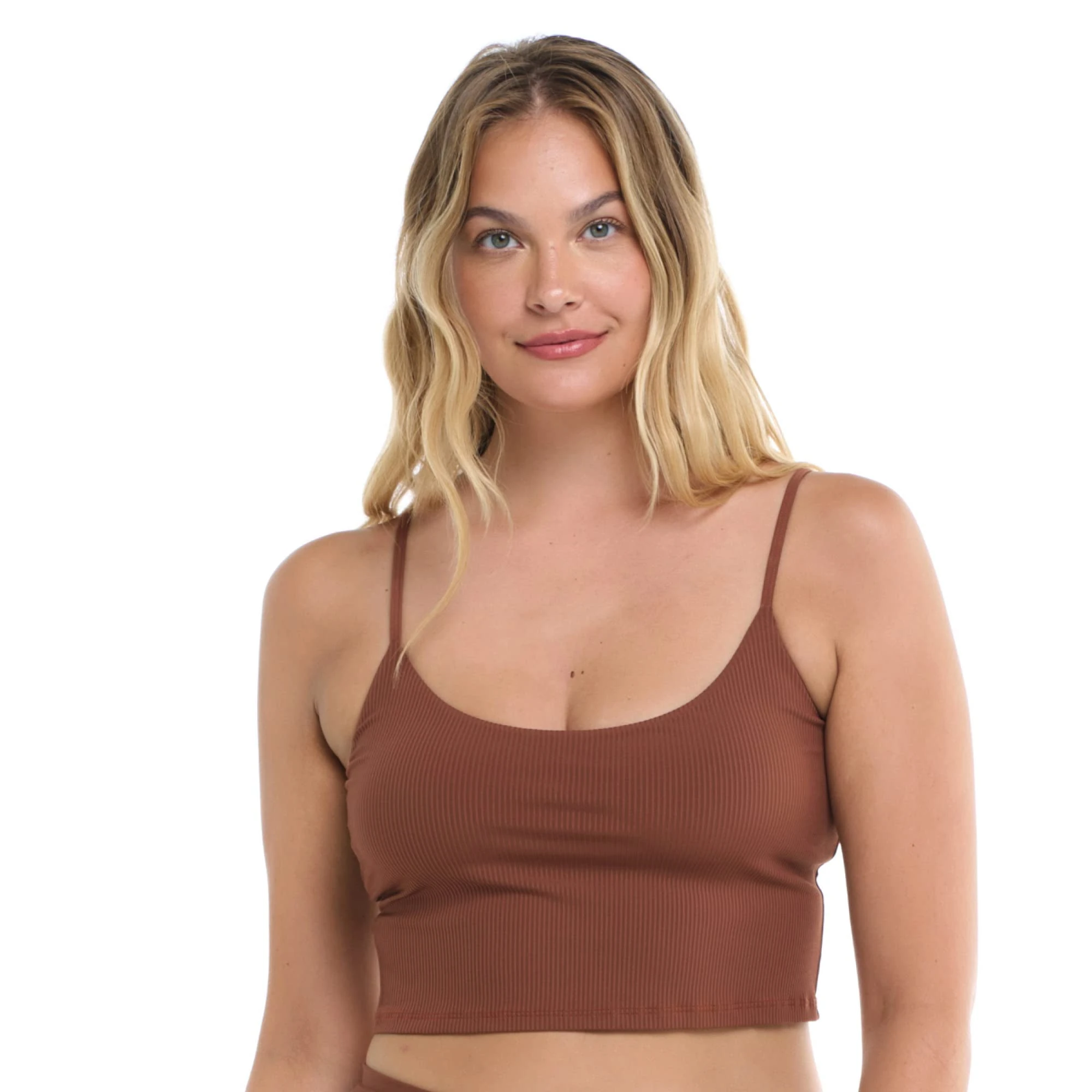Body Glove Women's Norah Crop Bikini Top Swimsuit, Brown Ibiza Rib, Medium
