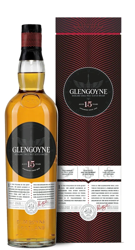 Glengoyne 15 Year Old | Highland Single Malt Scotch Whisky | 70cl 43% ABV | Award-Winning Whisky Distilled Slowly in Bourbon and Sherry Casks for Fruity Flavour | Ideal for Gifting