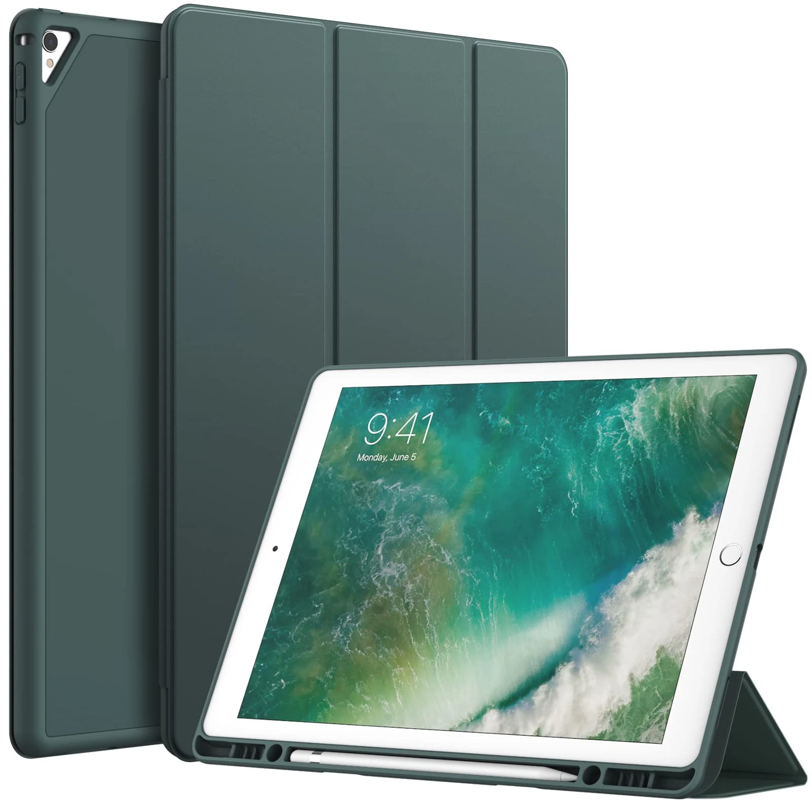 JETech Case for iPad Pro 12.9 Inch (2015/2017 Model, 1st/2nd Generation) with Pencil Holder, Slim Tablet Cover with Soft TPU Back, Auto Wake/Sleep (Misty Blue)