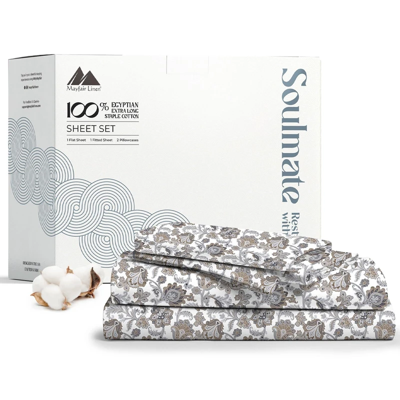 500 Thread Count Bed Sheets 100% Egyptian Cotton Sheets Set - Floral Ivory Long-Staple Cotton Twin XL Sheet for Bed, Fits Mattress Upto 16'' Deep Pocket, Soft & Silky Sateen Weave Sheets