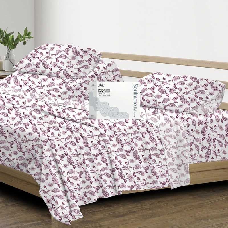 500 Thread Count Bed Sheets 100% Egyptian Cotton Sheets Set - Paisley Blush Long-Staple Cotton Split King Sheet for Bed, Fits Mattress Upto 16'' Deep Pocket, Soft & Silky Sateen Weave Sheets