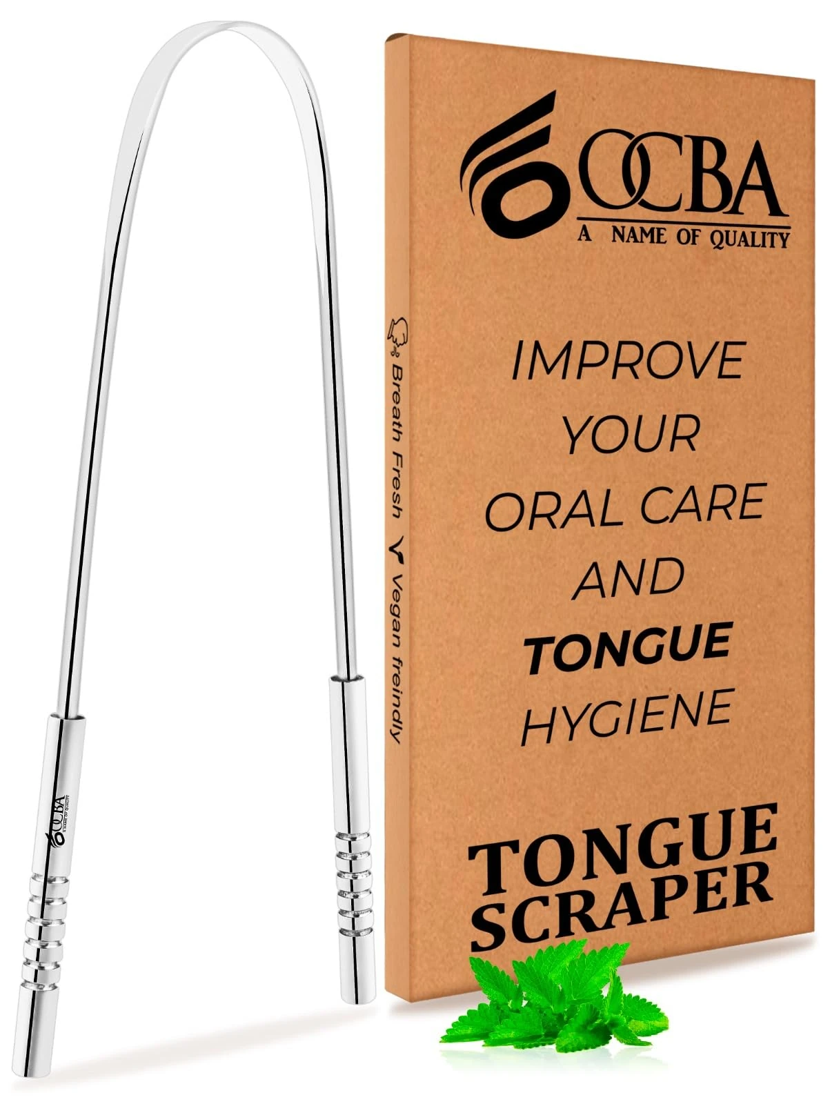 OCBA Tongue Scraper for Oral Health Natural Silver Tongue Cleaner Rustproof Use After Toothbrush for Fresh Breath Stainless Steel (1 Pack) (1 Pack)