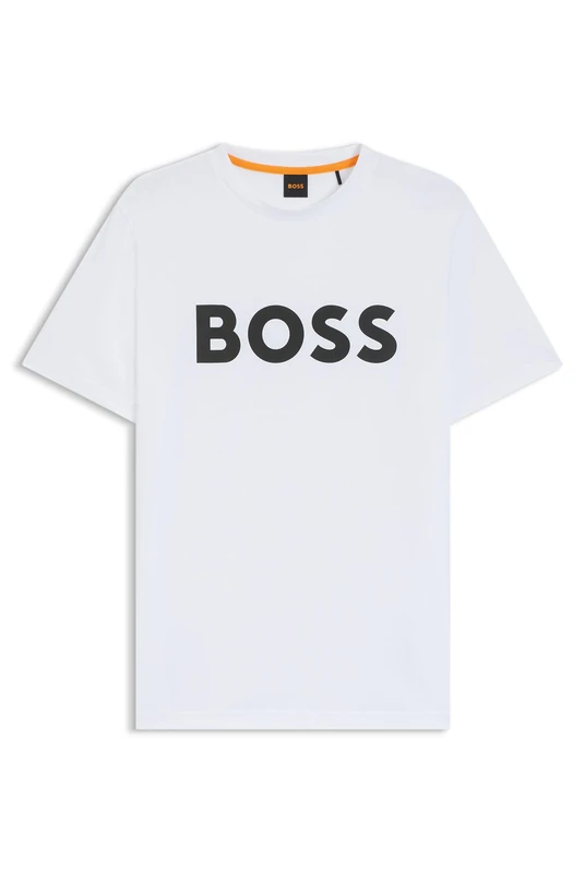 BOSS Mens Thinking 1 Cotton-Jersey T-Shirt with Rubber-Print Logo