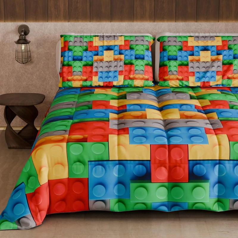 PETTI Artigiani Italiani - Single Winter Quilt, Single Duvet, Double Sided Quilt Solid Colour and Digital Brick Print, Made in Italy