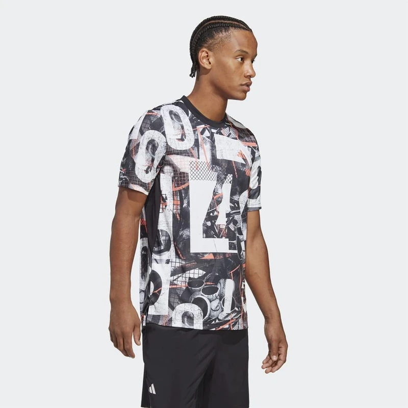 adidas Men's Club Tennis Graphic Tee, White/Black/Coral Fusion, S