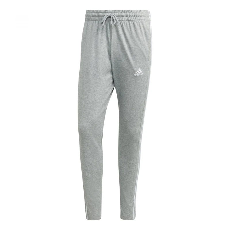 adidas Men's Essentials Single Jersey Tapered Open Hem 3-Stripes Pants, Medium Grey Heather/White, XXL