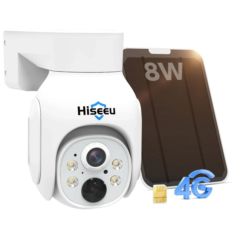 Hiseeu 3G/4G LTE Security Camera,Solar Powered Wireless Outdoor 4G Security Camera,360° Solar PTZ Camera,IP66 Waterproof,PIR Motion Sensor, Color Night Vision,2-Way Talk,SIM Card Included