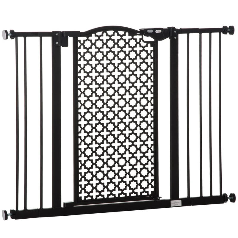 PawHut 74-105cm Pet Safety Gate, Pressure Fit Stair with Double Locking - Black