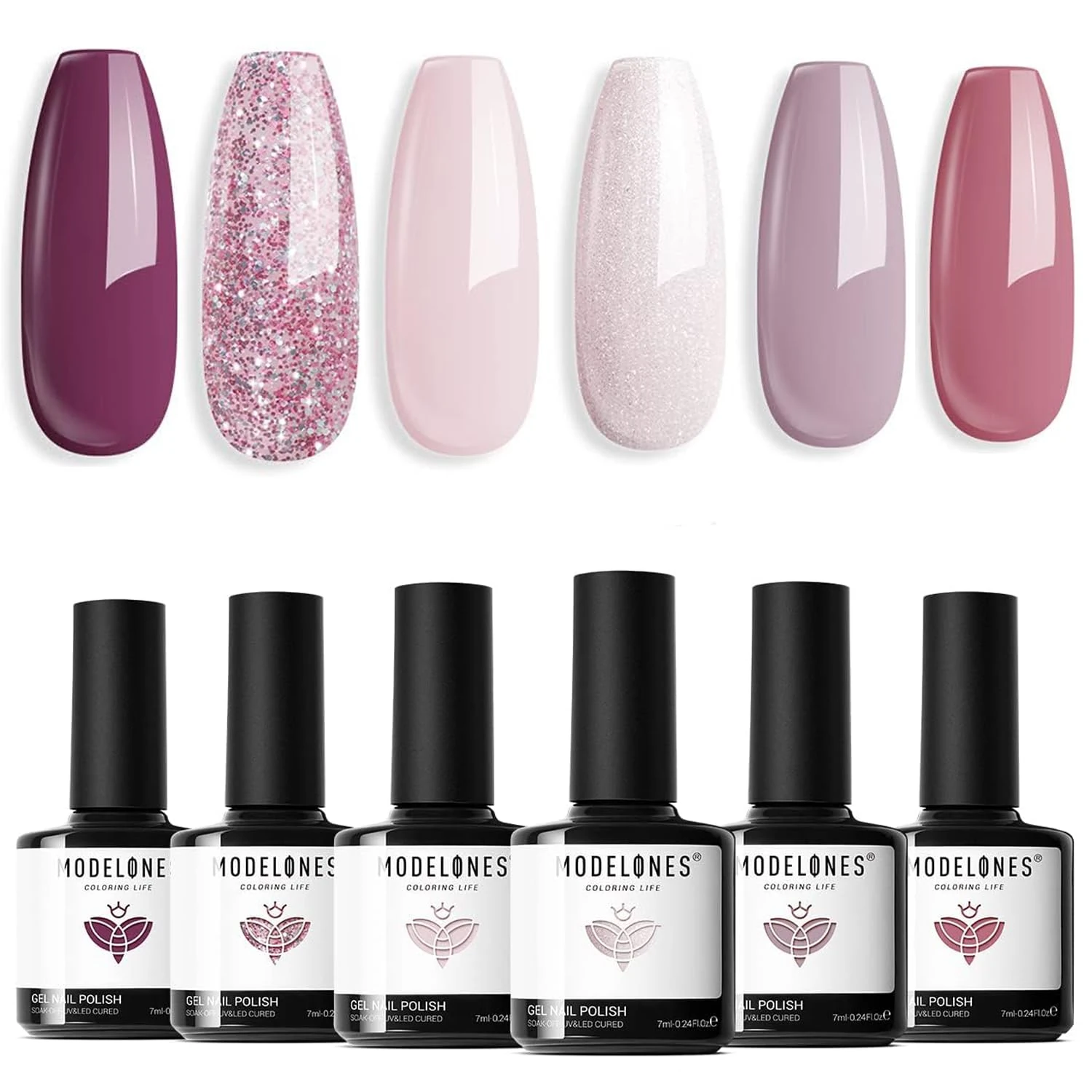 Modelones Gel Nail Polish Set, 6 Colors Spring Pink Gel Polish Nude White Gel Nail Polish Set Soak Off Pastel Nail Gel Nail Art DIY Manicure Salon and Home for Women