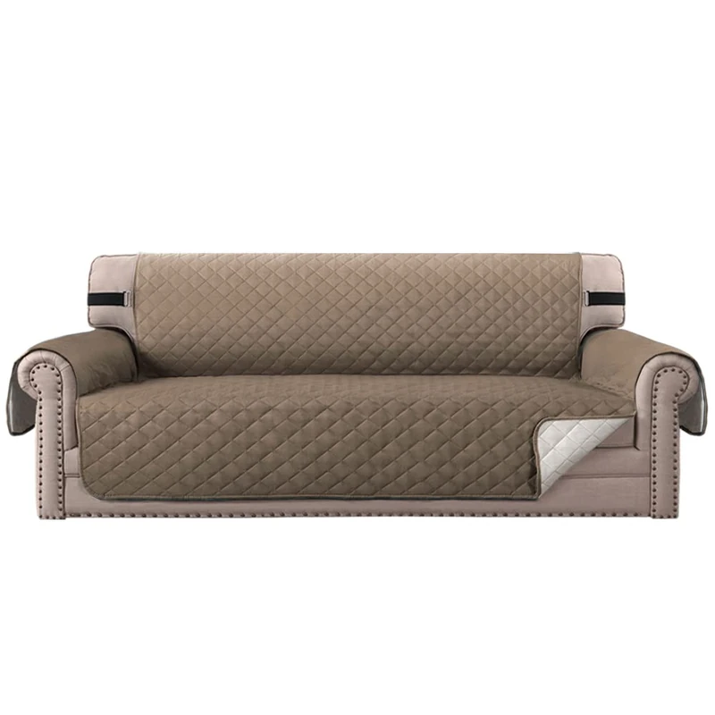 Topchances Sofa Covers Loveseat Couch Covers Waterproof Sofa Slipcover for Sectional Sofa Chaise Reversible Furniture Protector with Elastic Straps for Dogs Cats (Grey Brown, 3 Seater)