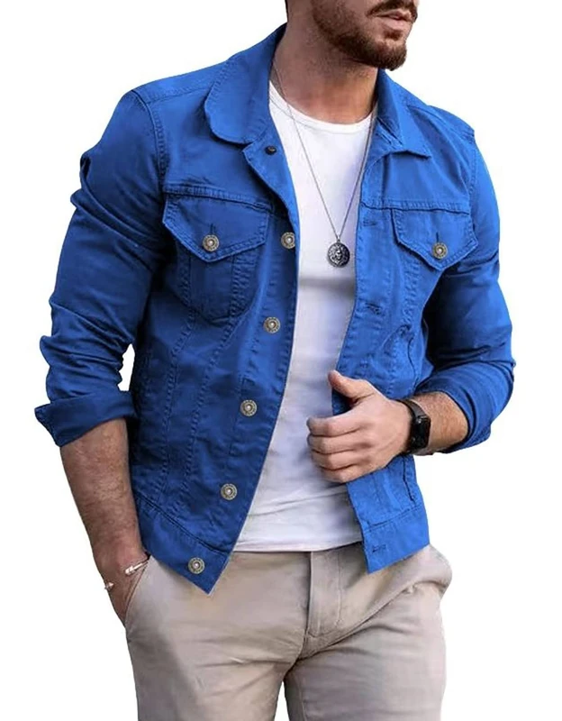 CHARTOU Men's Denim Jacket Casual Regular Fit Button Down Long Sleeve Jean Trucker Jacket, Blue, M
