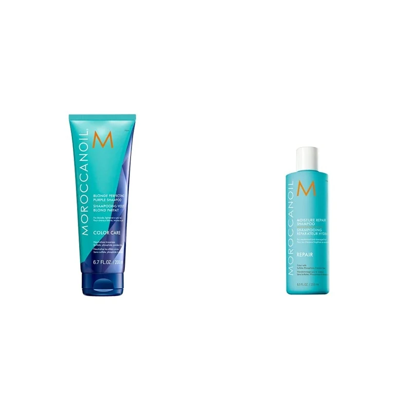 Moroccanoil Blonde Perfecting Purple Shampoo, 200ml & Moisture Repair Shampoo, 250ml