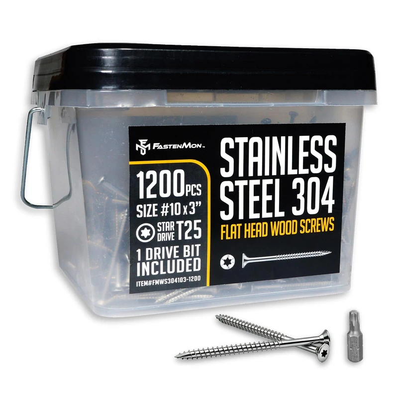 Deck Screws 10 x 3 Inch 1200 pcs 18 lb Stainless Steel 304 Torx Flat Head Exterior Wood Screws One T 25 Bit Included by Fastenmon
