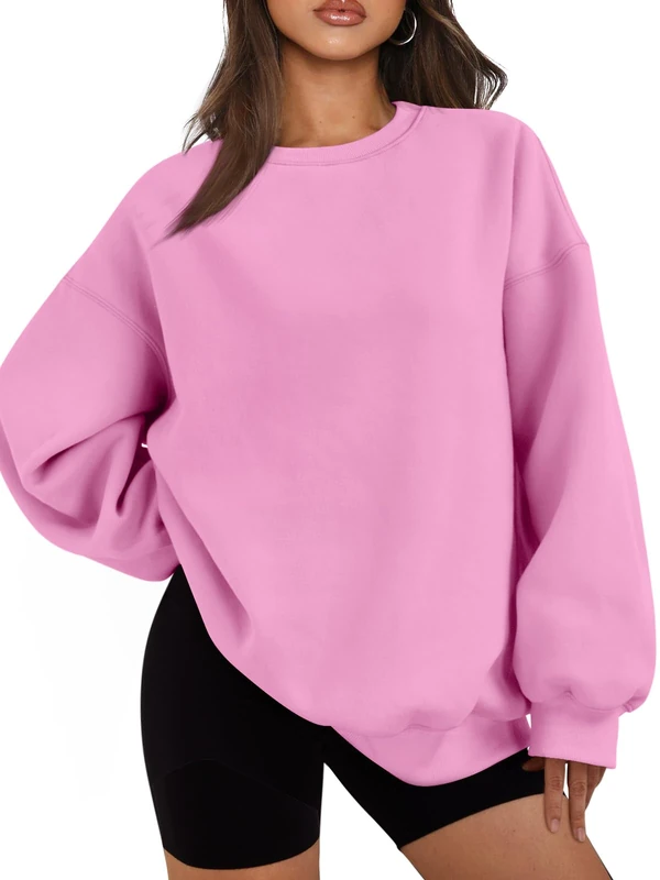 EFAN Womens Oversized Sweatshirts Hoodies Fleece Crew Neck Pullover Sweaters Casual Comfy Fall Fashion Outfits Clothes 2023, Pink, S