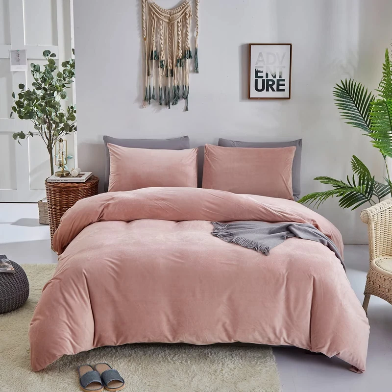 Houseri Pink Velvet Comforter Set California King Fluffy Light Bedding Sets Flannel Cal Rose Sherpa Oversized Warm Fuzzy Puffy Size Cal King(96''*104''-Comforter)