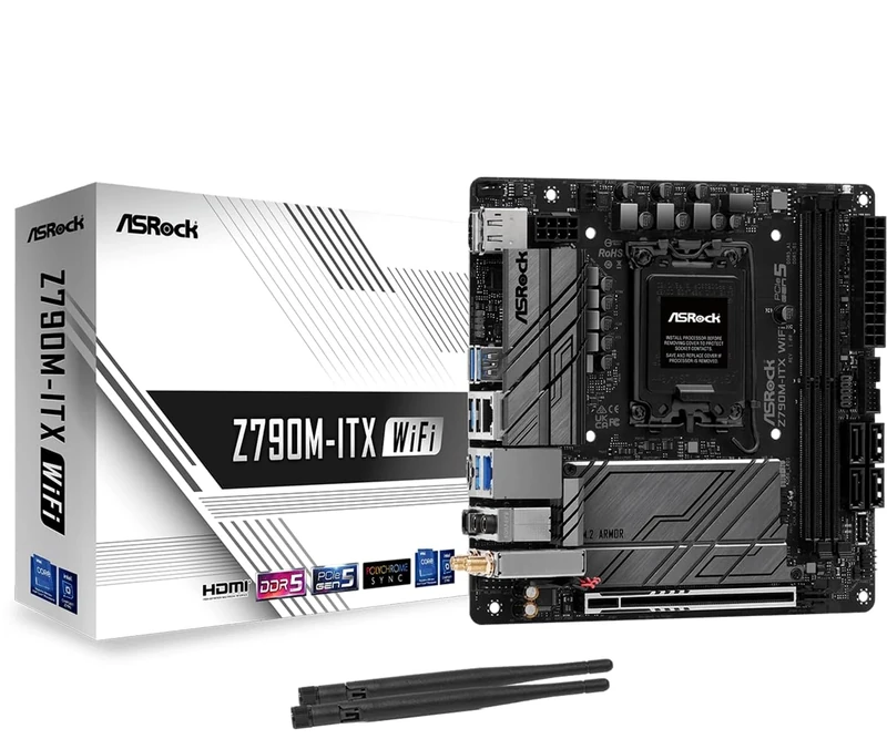 "ASROCK Z790M ITX WIFI, LGA1700, MINI ITX, 2 X DDR5, 2 M.2, 4 SATA, HDMI, DP"