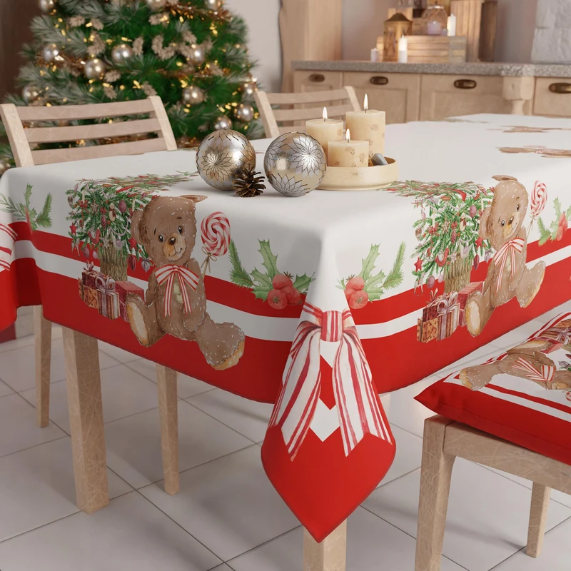 PETTI Artigiani Italiani - Christmas Tablecloth Stain Resistant Rectangular Table Cover for Kitchen, Teddy Bear Design, 140x360 cm, 100% Made in Italy