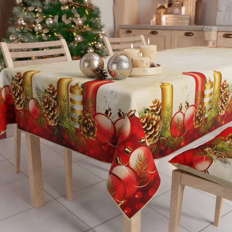 PETTI Artigiani Italiani Stain-Resistant Tablecloth Christmas – 140x450 cm Rectangular Festive Table Cover for Kitchen or Dining Table, Candle Design – 24 Seats, 100% Made in Italy
