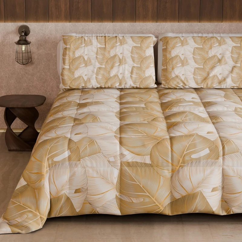 PETTI Artigiani Italiani - Single Winter Quilt, Single Duvet, Double Sided Quilt Solid Colour and Digital Print Tropical Taupe O, Made in Italy