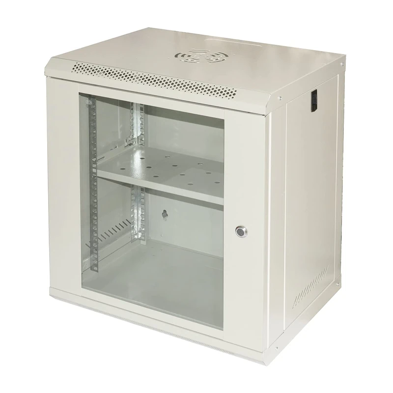 Link LK1912ULFP Rack Cabinet 19" 9U Disassembled with Tempered Glass Door and Key Locking, Opening Sides, Adjustable Uprights, Shelf Included, Colour Grey RAL7035 Dimensions 53 x 40 x 60 cm