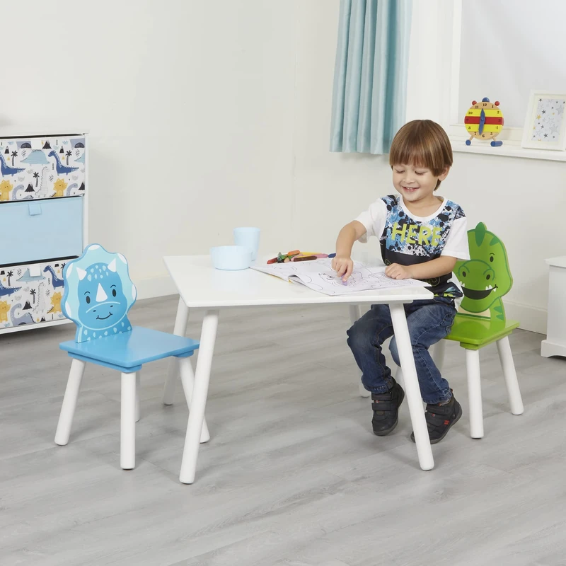 Liberty House Toys Kids Dinosaur Table and 2 Chairs Set, Blue and Green, H440 x W600 x D600mm, TFLH012 - Image 1
