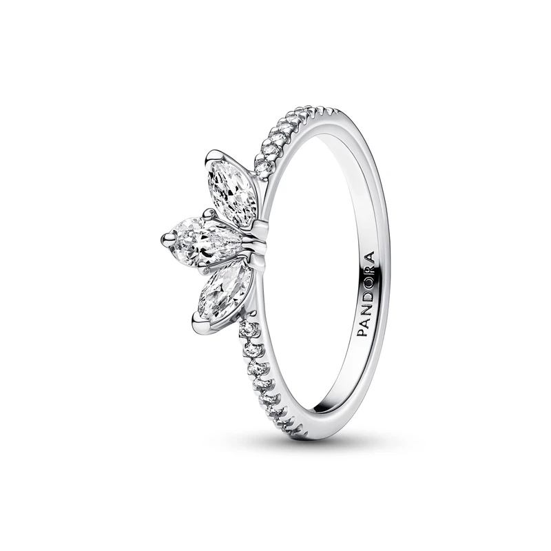 Pandora Timeless Herbarium sterling silver cluster ring with clear cubic zirconia, 52