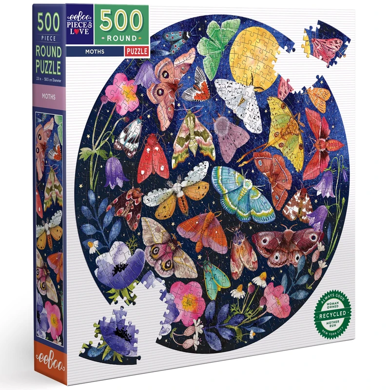 eeBoo Round Moths Jigsaw Puzzle - 500 Piece - EPZFMOT - Image 1