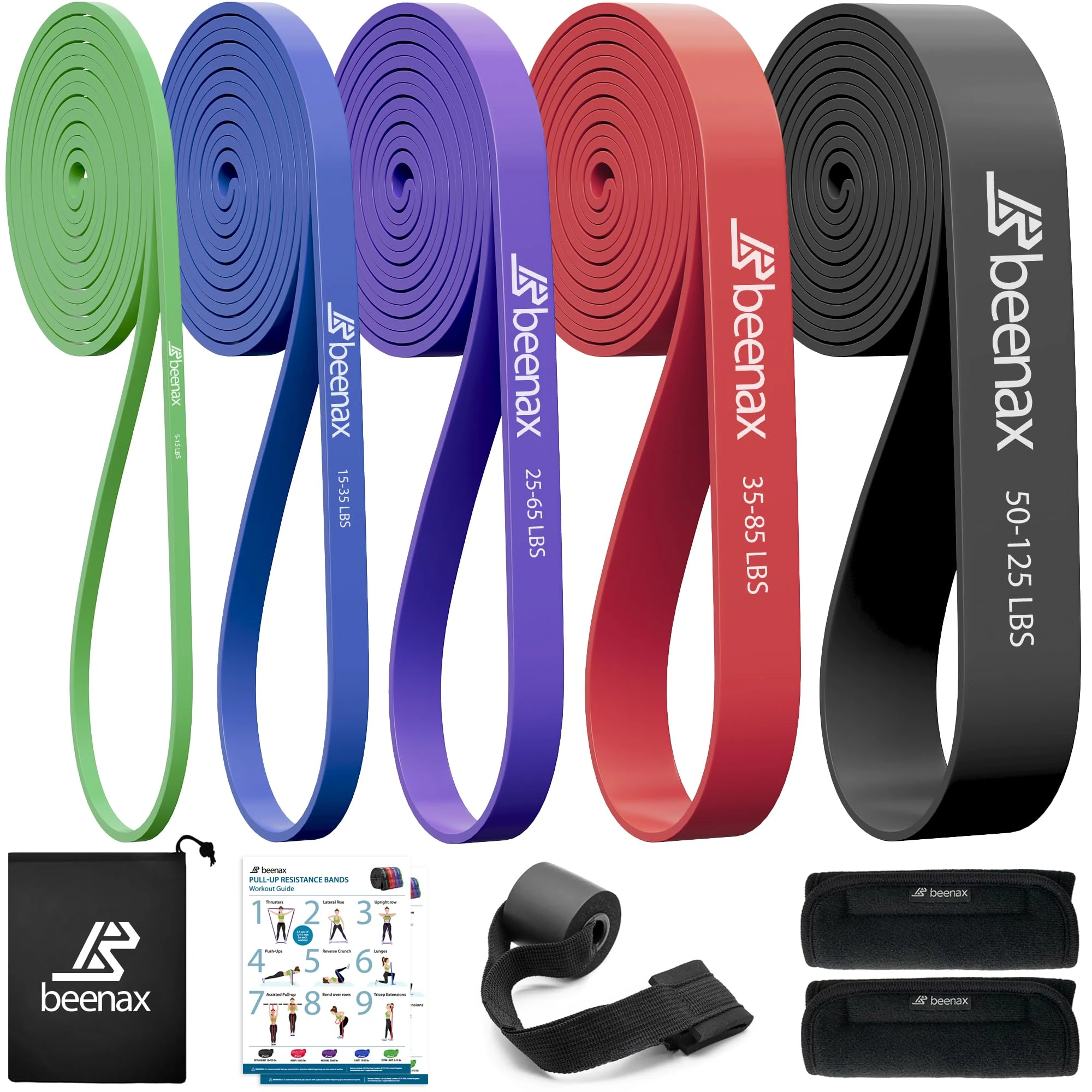 Beenax Resistance Bands Pull Up Assist Bands Set - Thick, Heavy Different Levels Workout Exercise Bands for CrossFit, Powerlifting, Muscle and Strength Training, Stretching, Mobility, Yoga - Men Women