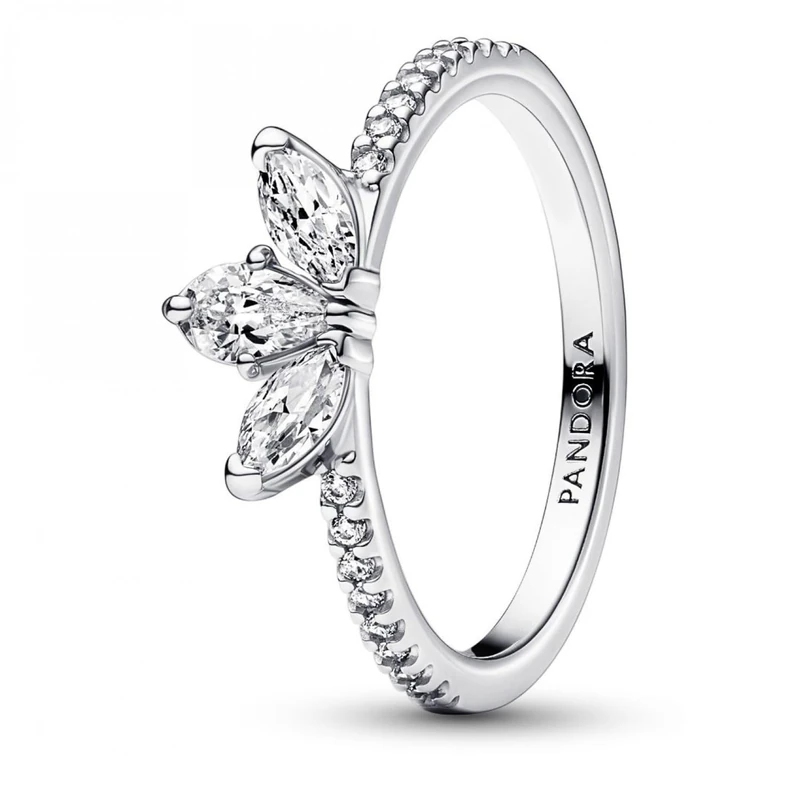 Pandora Timeless Herbarium sterling silver cluster ring with clear cubic zirconia, 54