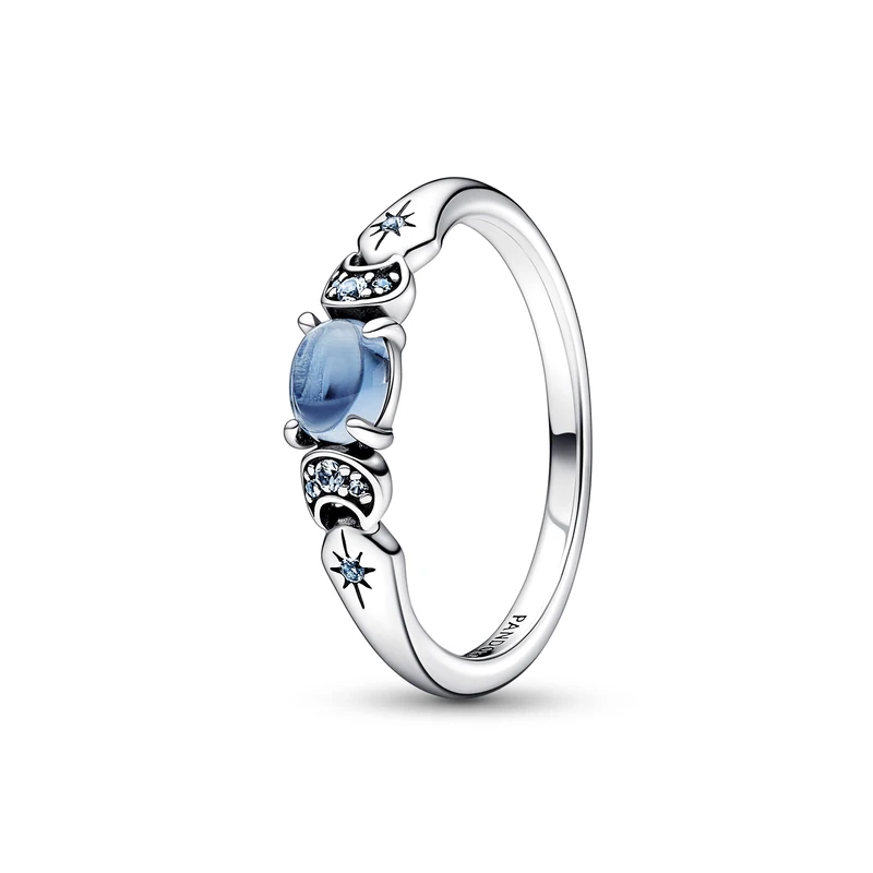 Pandora Disney Aladdin Jasmine sterling silver ring with icy blue crystal and moonlight blue crystal, 52