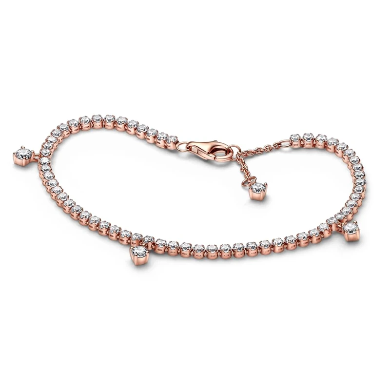 Pandora Timeless 14k Rose gold-plated Sparkling Drops Tennis bracelet with clear cubic zirconia, 16