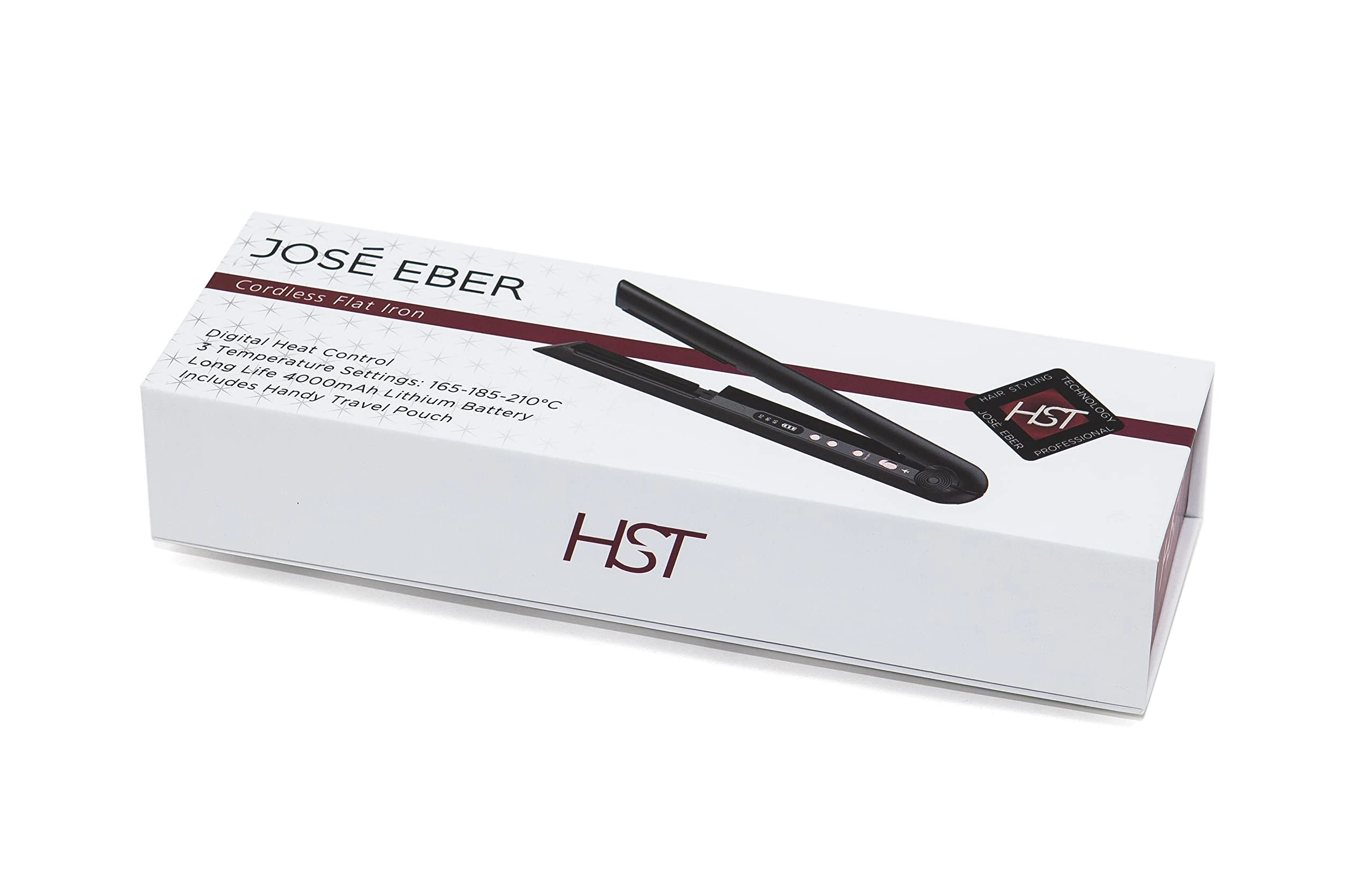 Jose Eber HST Cordless Hair Straightener Cordless Flat Iron – Professional Hair Straightener with Digital Heat Control, Tourmaline Ceramic Plates, Rechargeable Lithium Battery & Travel Pouch
