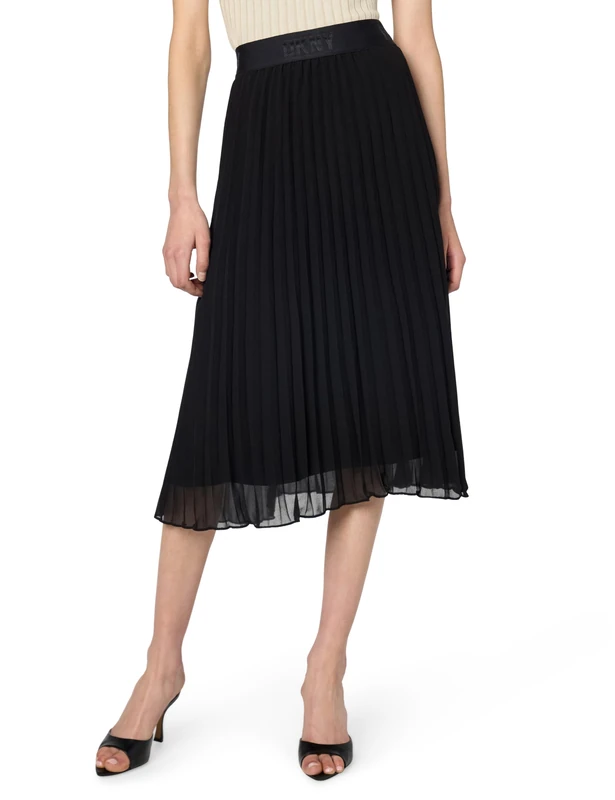 DKNY Women's Pull On Pleated Midi Skirt, Black, XXS