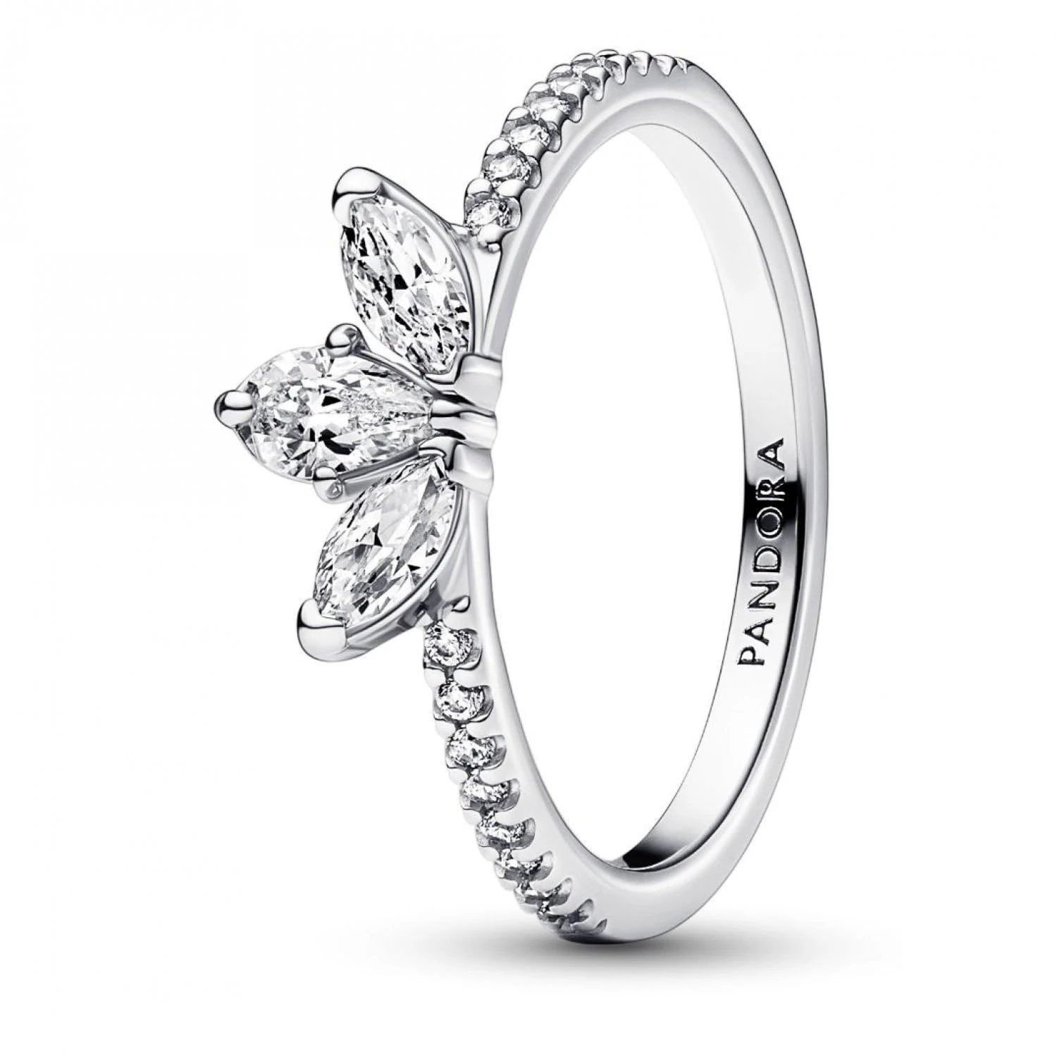Pandora Timeless Herbarium sterling silver cluster ring with clear cubic zirconia, 50
