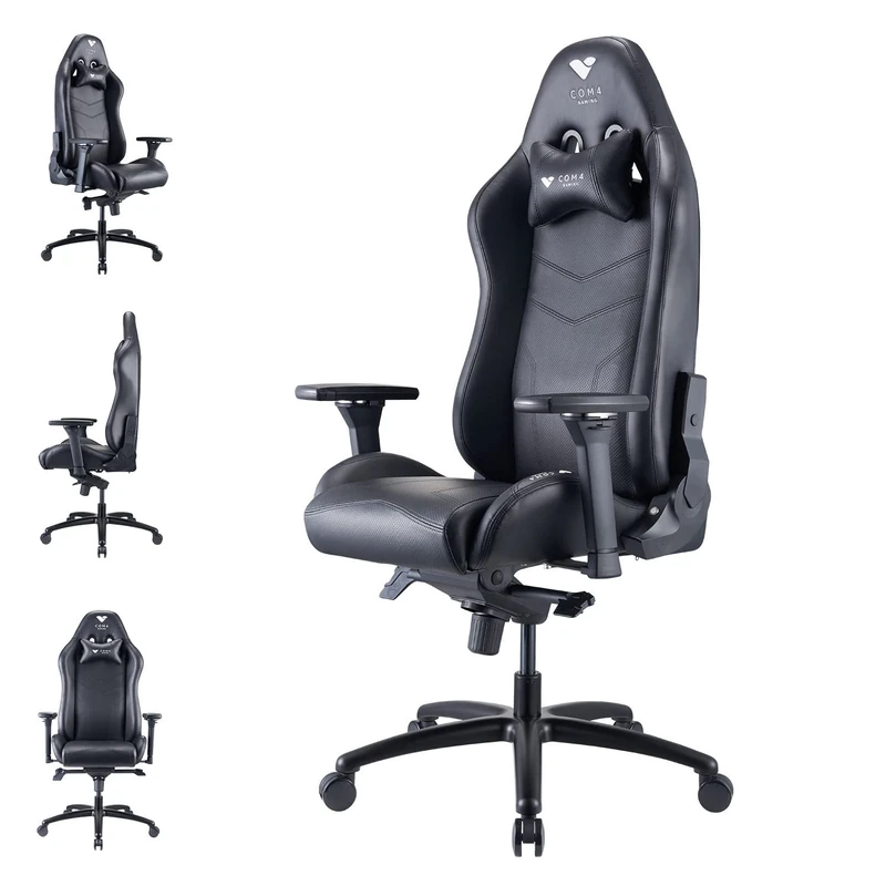 Com4Gaming Argon 2023 Gaming Chair with Breathable PU Leather, Faux Leather, Onyx Black, 165-195 cm
