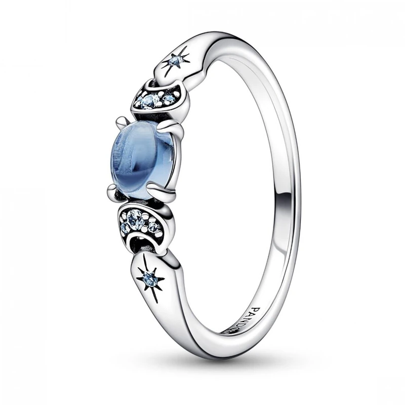 Pandora Disney Aladdin Jasmine sterling silver ring with icy blue crystal and moonlight blue crystal, 50 - Image 1